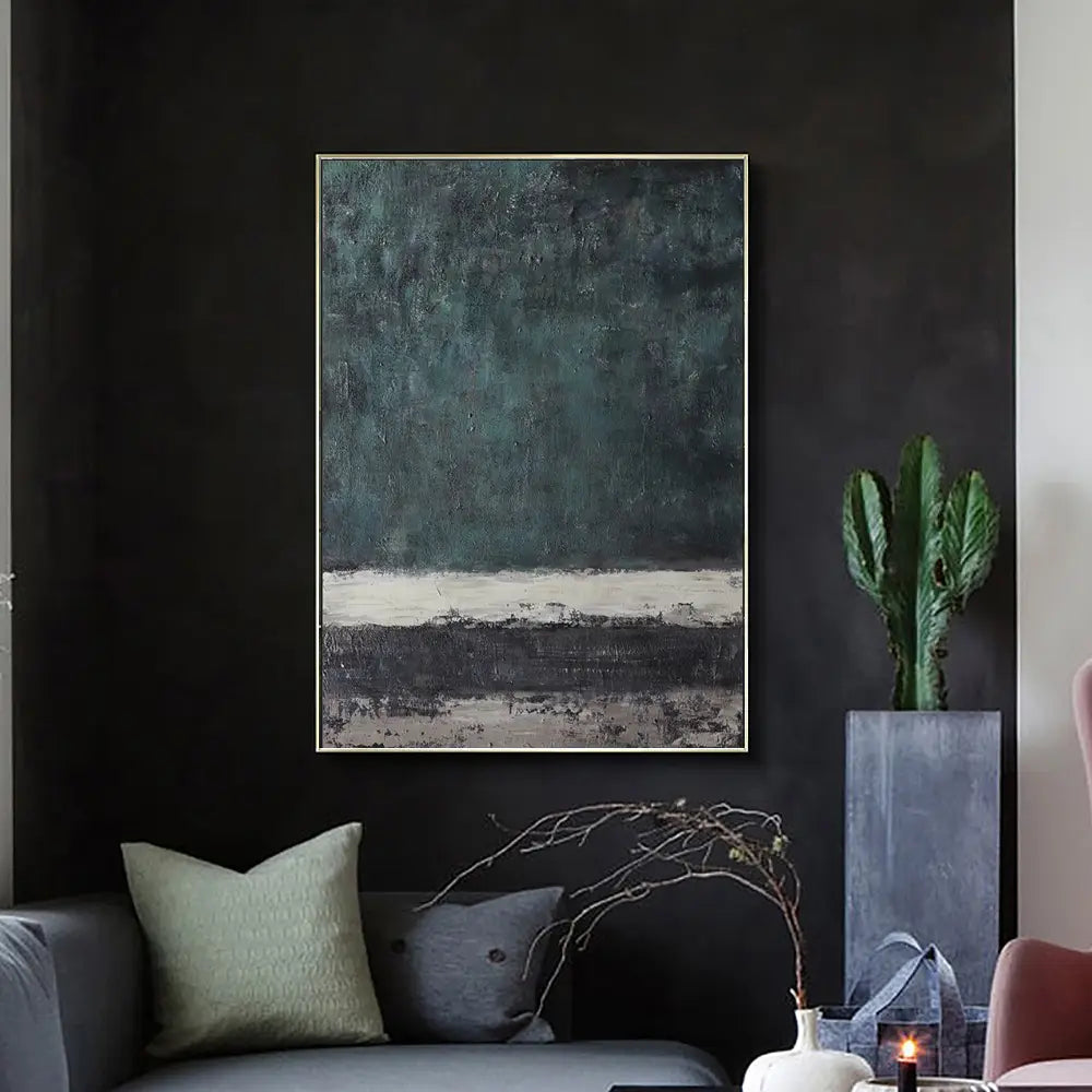 Green Textured Abstract Canvas Painting Wabi Sabi Art
