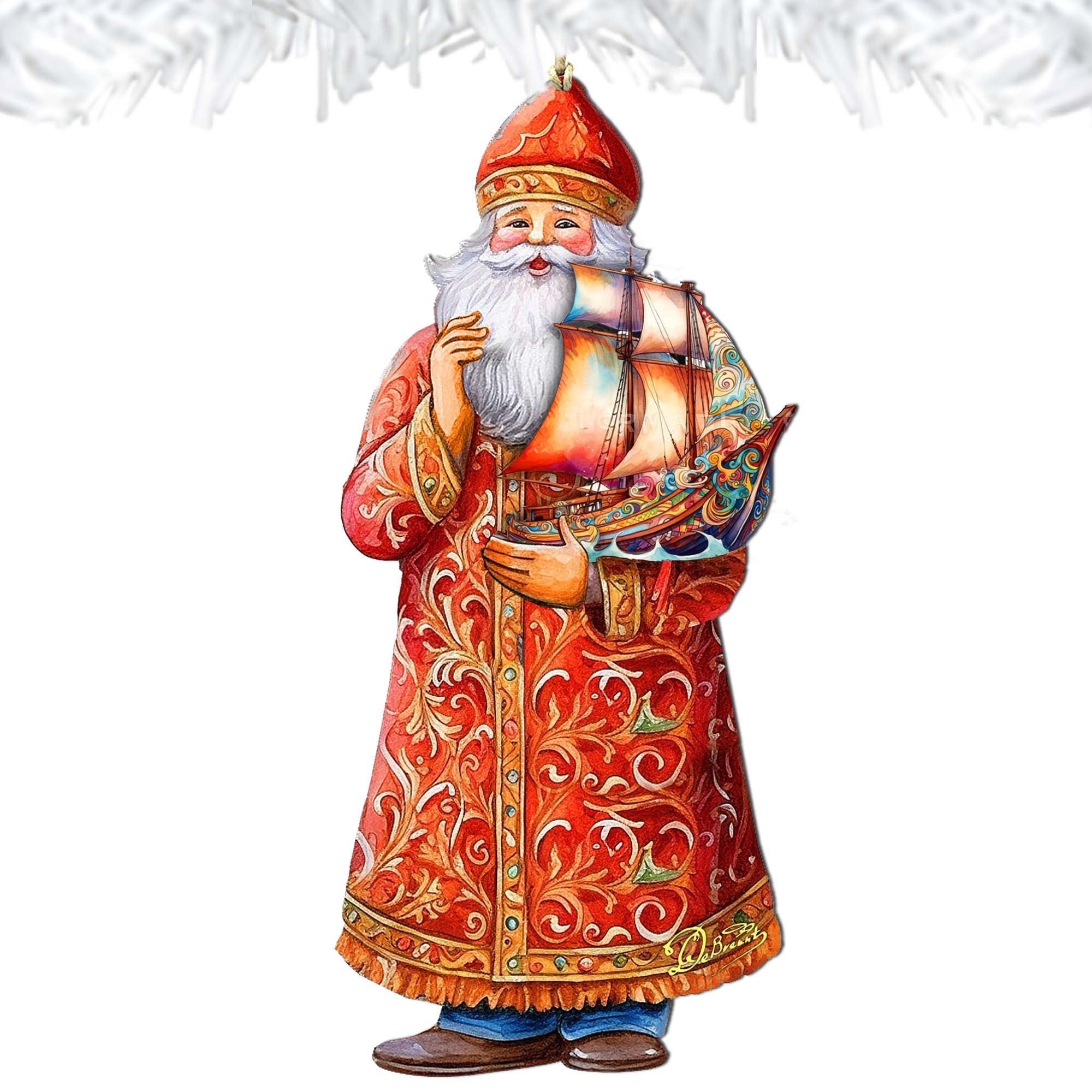 Holiday Cruise with Santa Wooden Ornaments by G. Debrekht - Christmas Santa Snowman Decor - 8691408