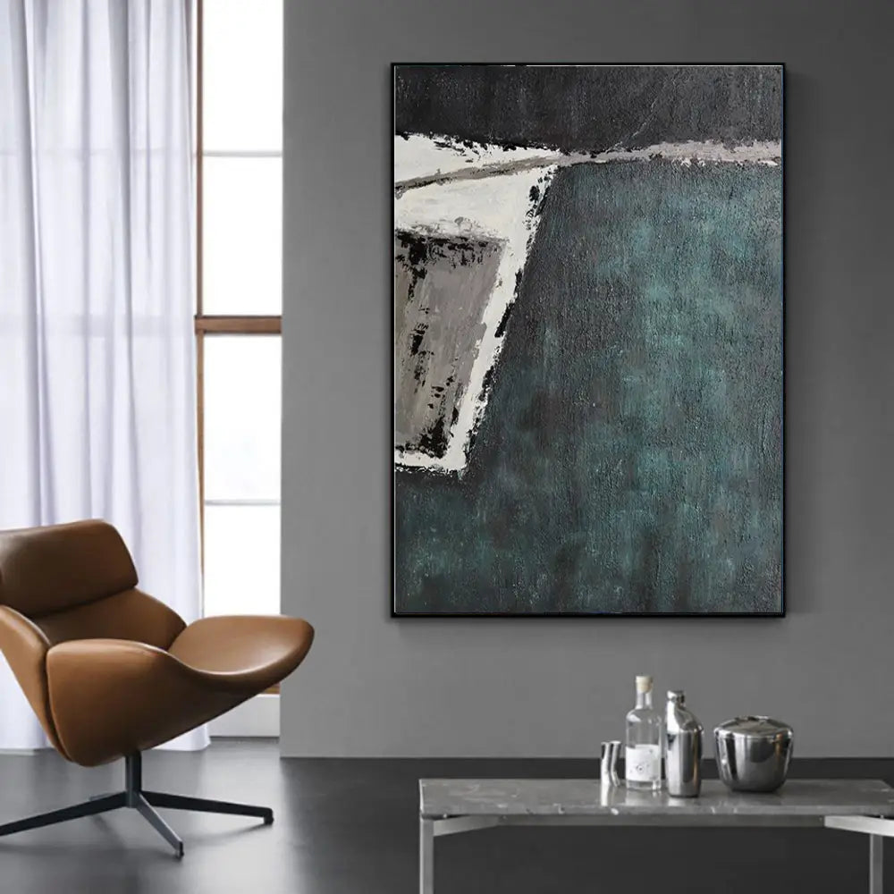 Green Textured Abstract Canvas Painting Wabi Sabi Art
