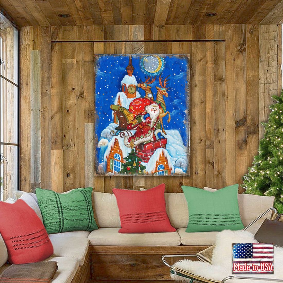 Special Delivery Santa Wooden Wall Art by G. DeBrekht - Christmas Santa Snowman Decor - 81215822B