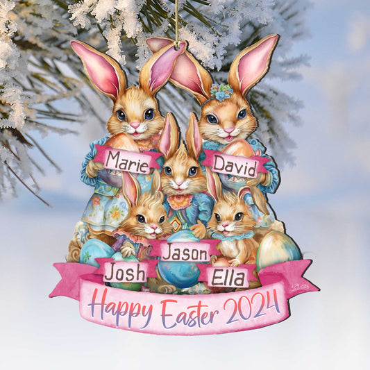 Personalized Family Easter Ornaments, Easter Basket Tag - Happy Family Wooden Ornaments by G. Debrekht Easter Spring Decor - 8652784P-24
