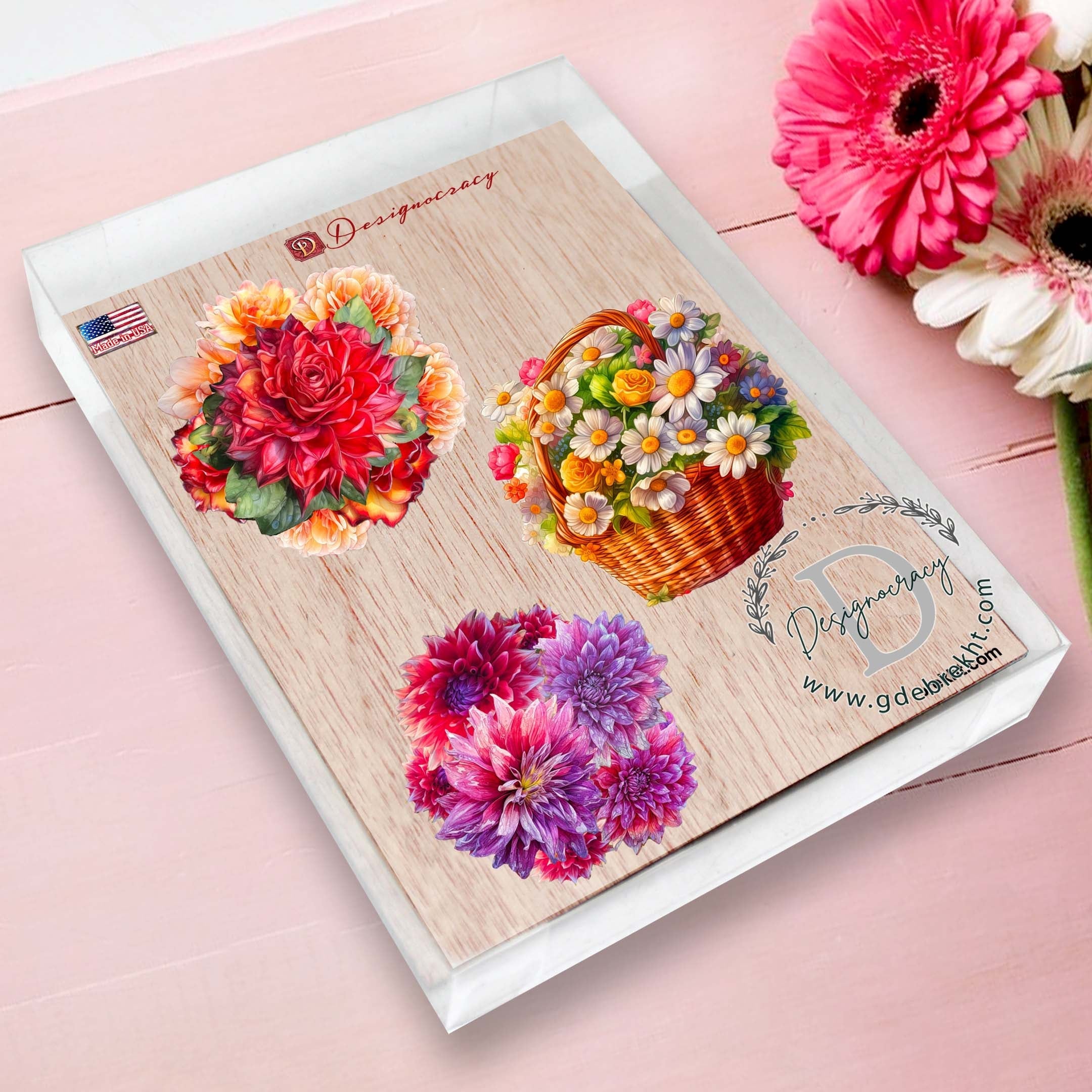 Flower Bouquets Decorative Eco Wood Ornaments Set of 3 by G. Debrekht - Love Family Decor - 8091076-2-S3