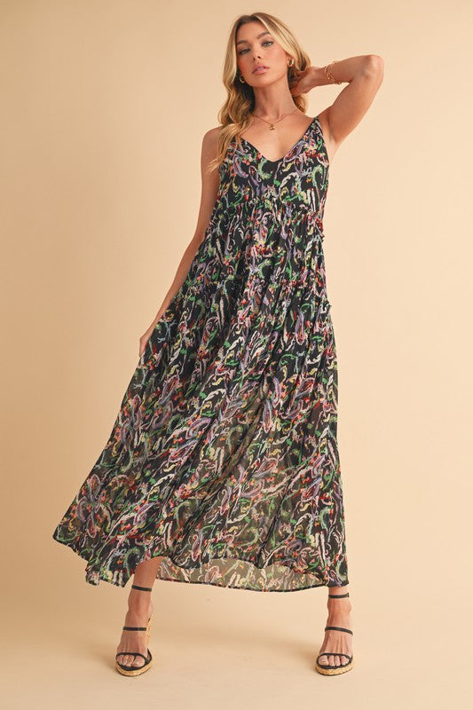 Printed V-Neck Frill Tiered Cami Comfortable Dress For Women – Playful, Feminine & Fun for Summer Days