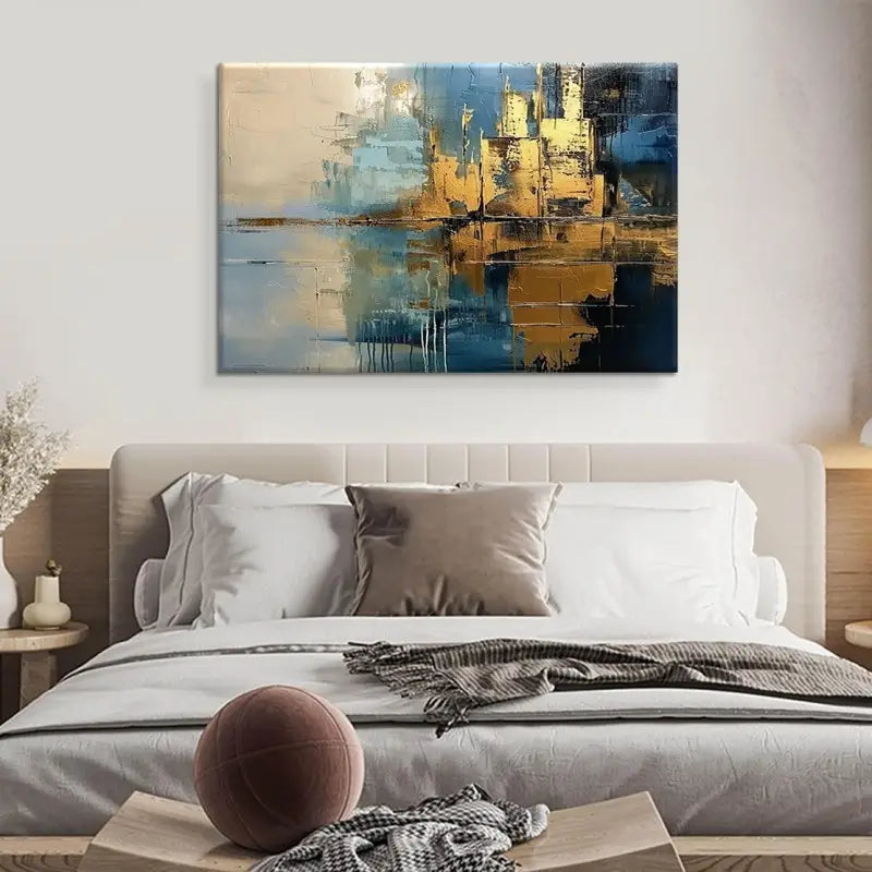 Handmade Blue Abstract Oil Painting Canvas Decor