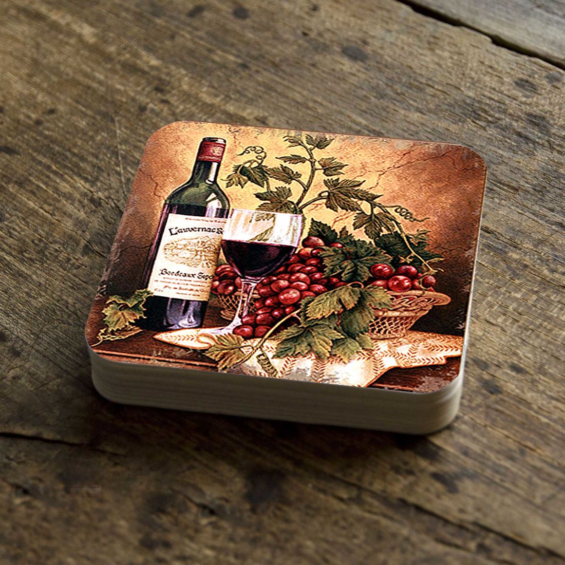 Vine and Grapes Wooden Cork Coasters Gift Set of 4 by Nature Wonders - Nature Wildlife Decor  - 95349-2C-S4