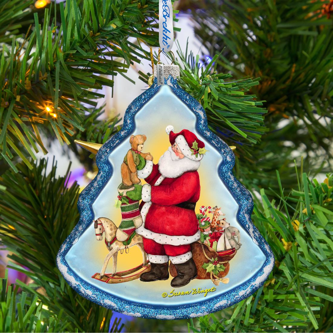 Santas Workshop Glass Ornament by Susan Winget - Christmas Santa and Snowman Decor - 762-203-SW