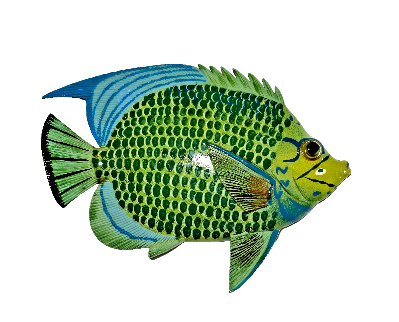 12 Inch PolyResin Tropical Colors Realistic Hand Painted Fishes Wall Mount 
