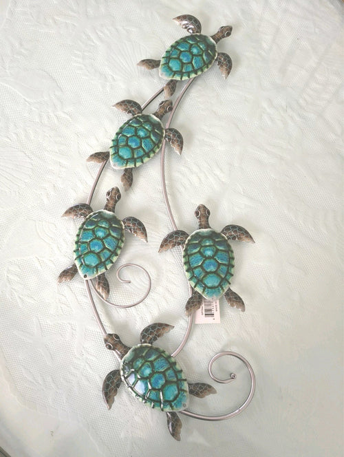 Sea Turtle Metal Wall Sculpture 5 Turquoise Blue Turtles Decorative Wall Art