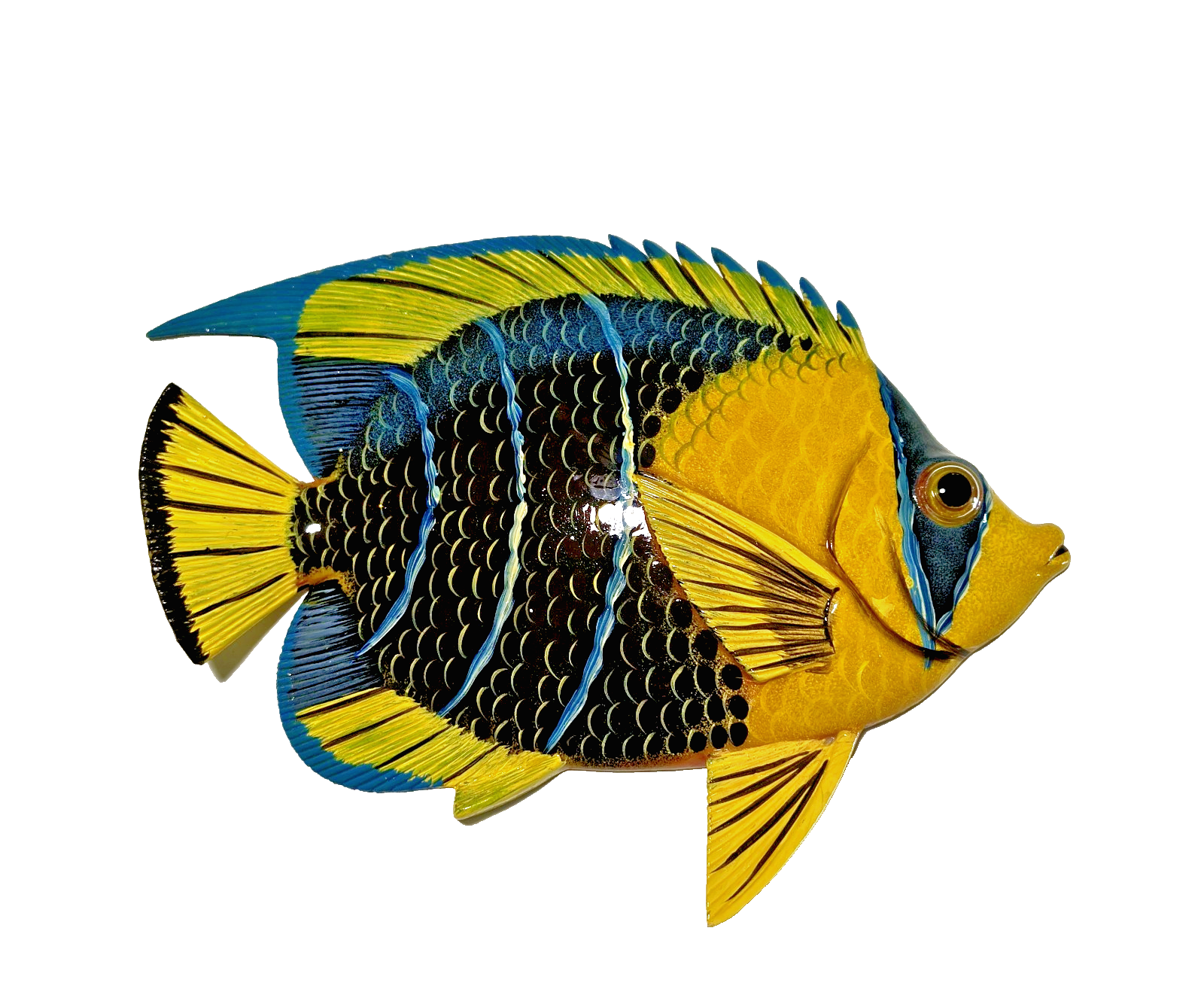 12 Inch PolyResin Tropical Colors Realistic Hand Painted Fishes Wall Mount 