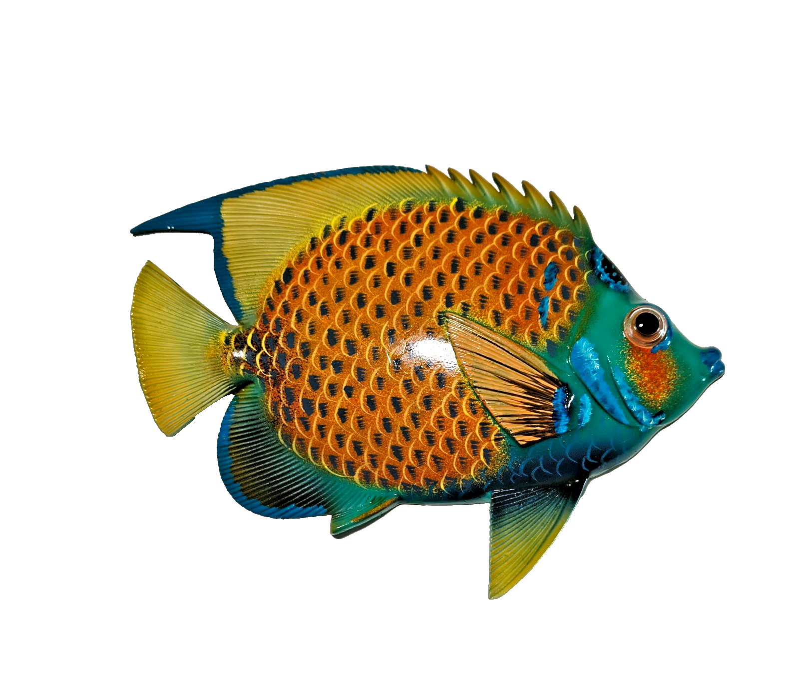 12 Inch PolyResin Tropical Colors Realistic Hand Painted Fishes Wall Mount 
