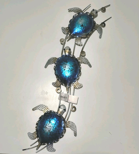 29 Inches High x 7 3/4 Inches Wide Triple Metal Wall Sea Turtles