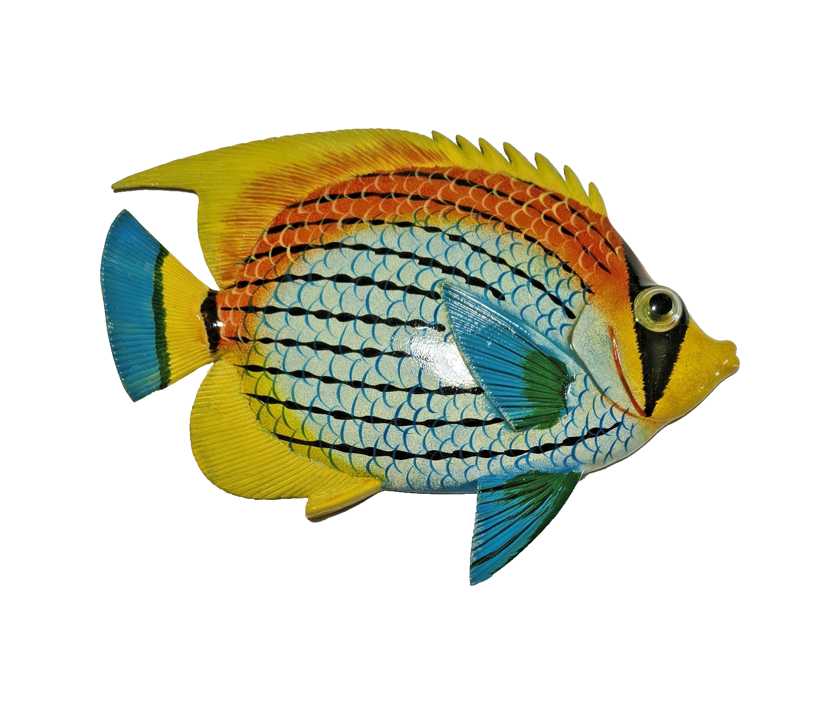 12 Inch PolyResin Tropical Colors Realistic Hand Painted Fishes Wall Mount 
