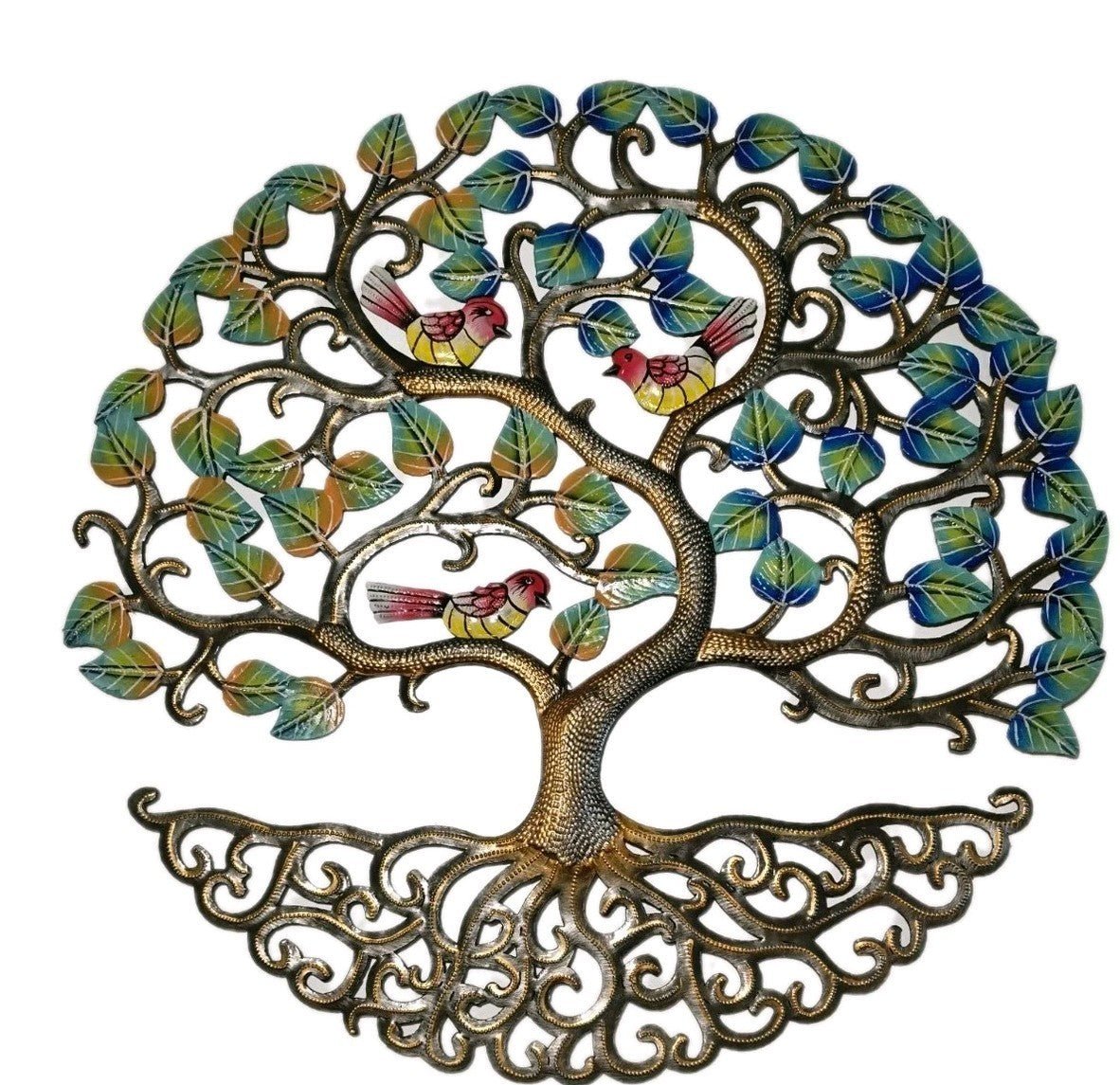 23 inch Full Of Colors Tree Of Life Made in Haiti Hand Made Metal Drum Artwork - Unique Finds Market LLC