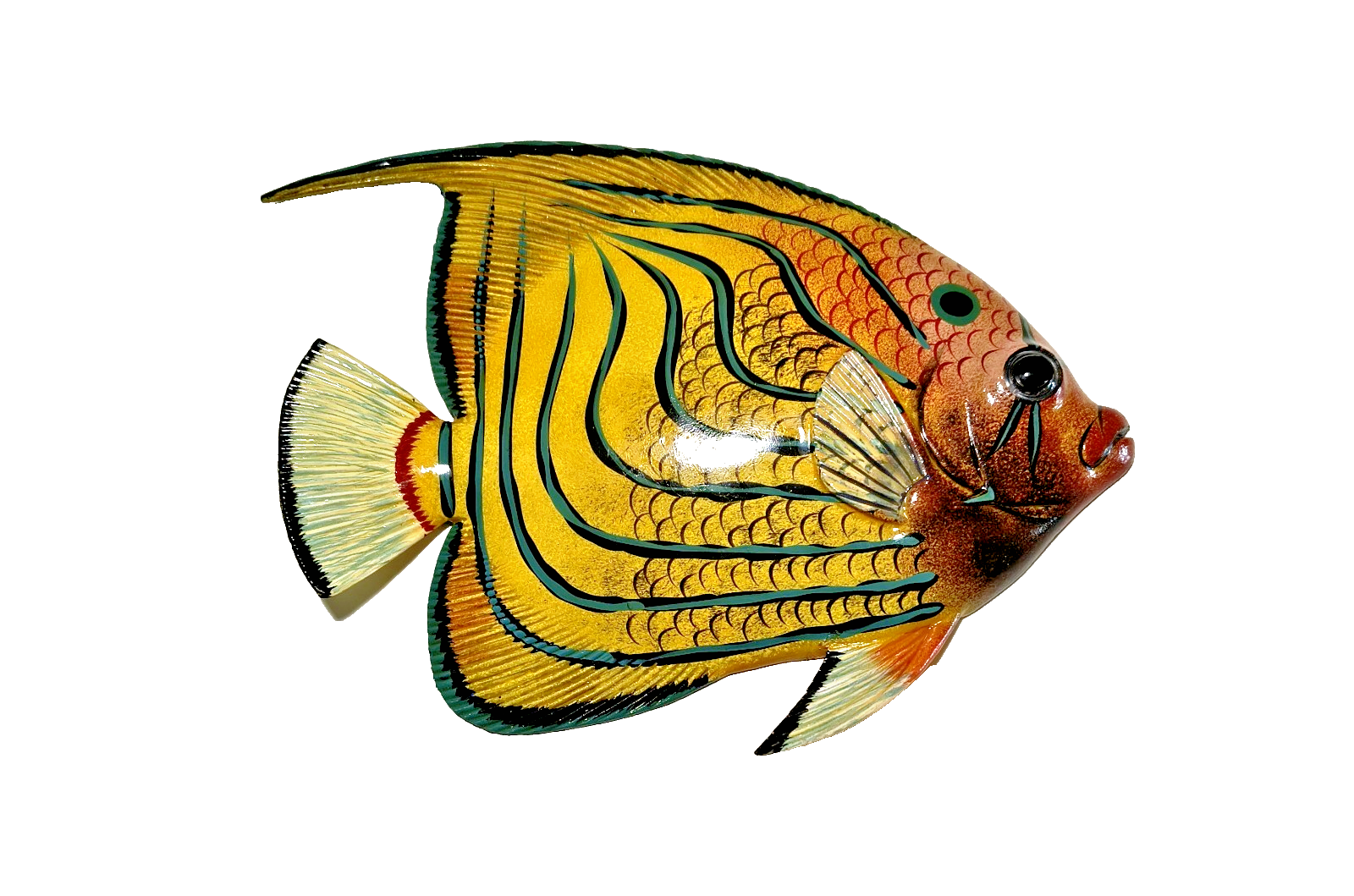 12 Inch PolyResin Tropical Colors Realistic Hand Painted Fishes Wall Mount 