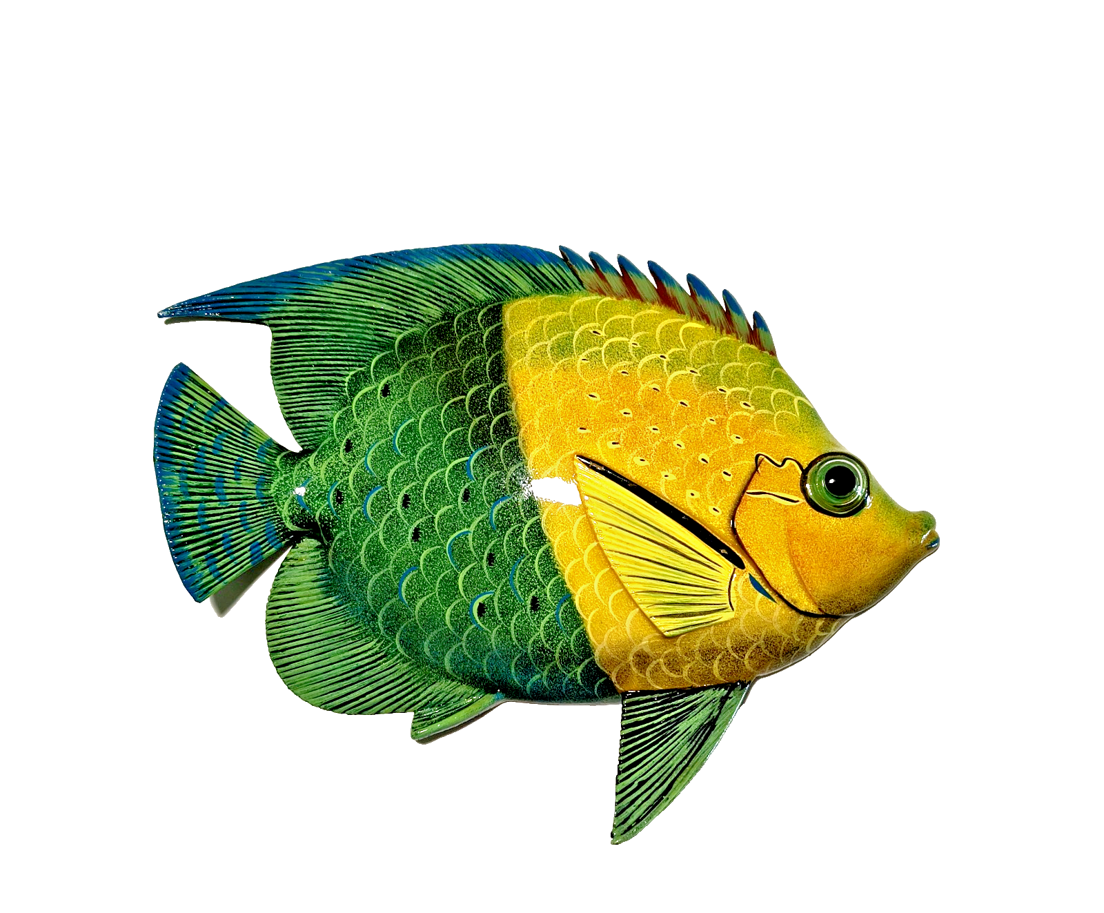 12 Inch PolyResin Tropical Colors Realistic Hand Painted Fishes Wall Mount 