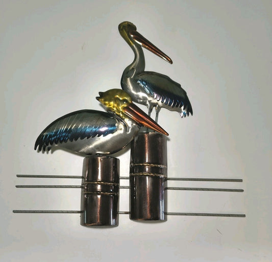 Metal Pelican Wall Art Sculpture Coastal Decor