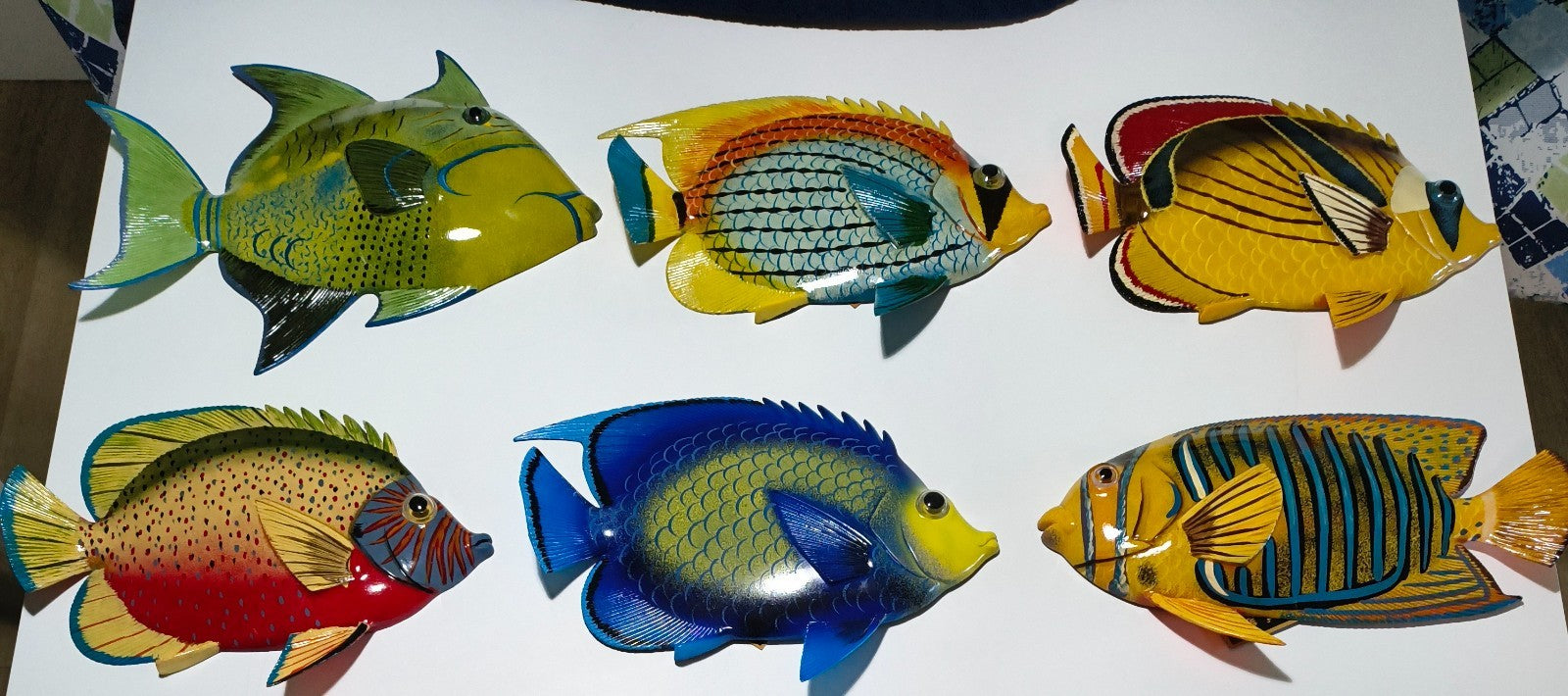 12 Inch PolyResin Tropical Colors Realistic Hand Painted Fishes Wall Mount 