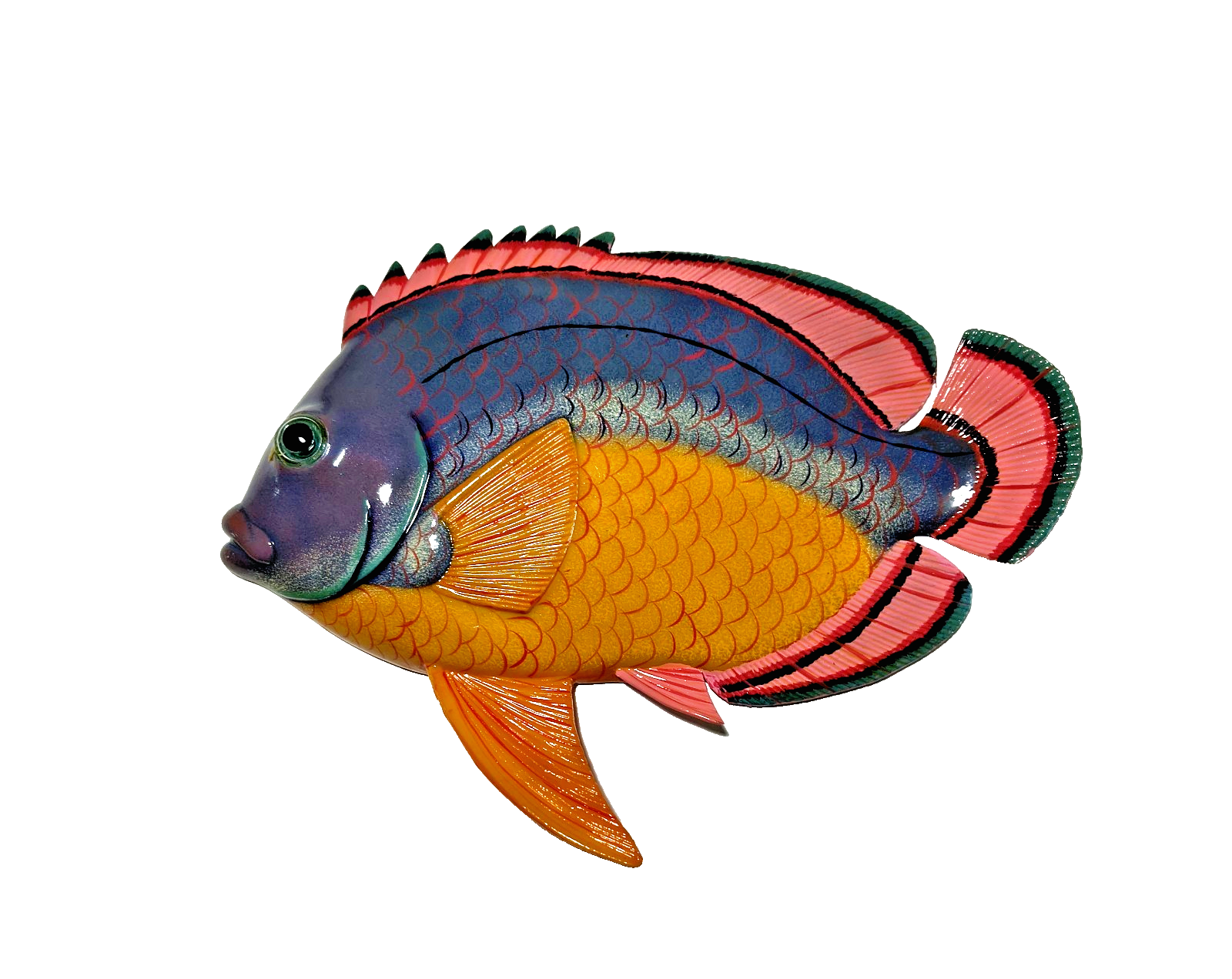 12 Inch PolyResin Tropical Colors Realistic Hand Painted Fishes Wall Mount 