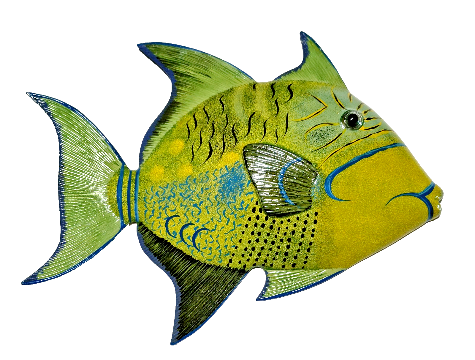 12 Inch PolyResin Tropical Colors Realistic Hand Painted Fishes Wall Mount 