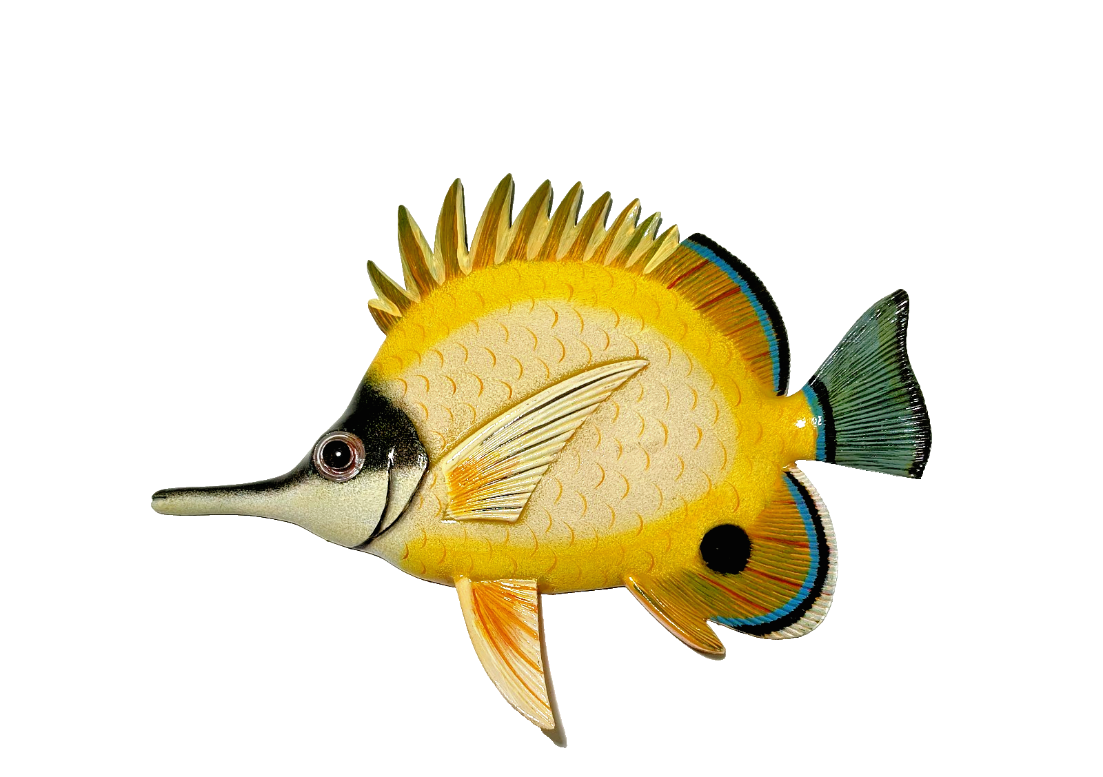 12 Inch PolyResin Tropical Colors Realistic Hand Painted Fishes Wall Mount 