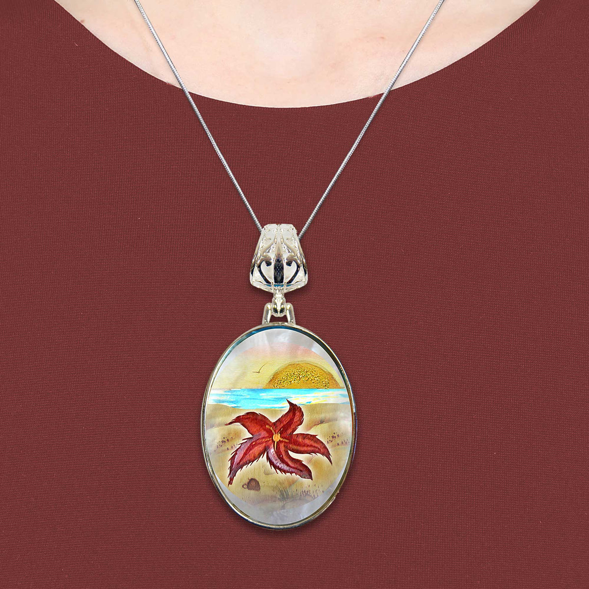 Starfish Pendant Silver-Plated Mother of Pearl Jewelry Necklace - 44051