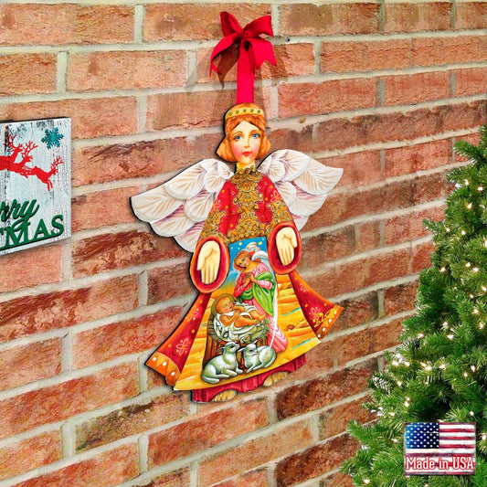 Mary And Joseph Angel Nativity Door Decor by G. DeBrekht - Nativity Holiday Decor - 8154109H