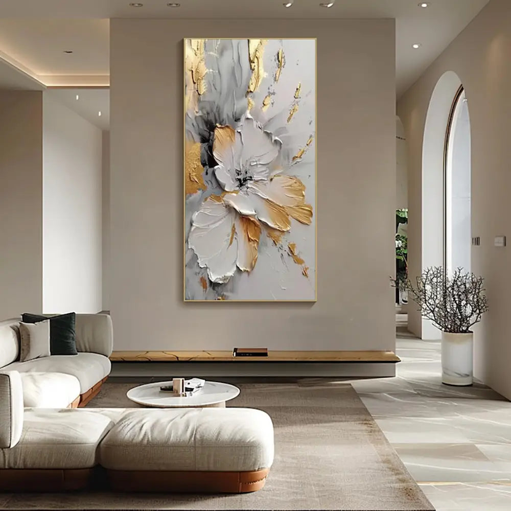 Handmade Golden Floral Canvas Painting Wall Art