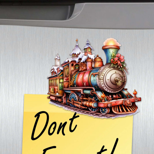 Santa Christmas Train Decorative Eco Wood Magnets Set of 6 by G. Debrekht - Christmas Decor - 8090123G-S6