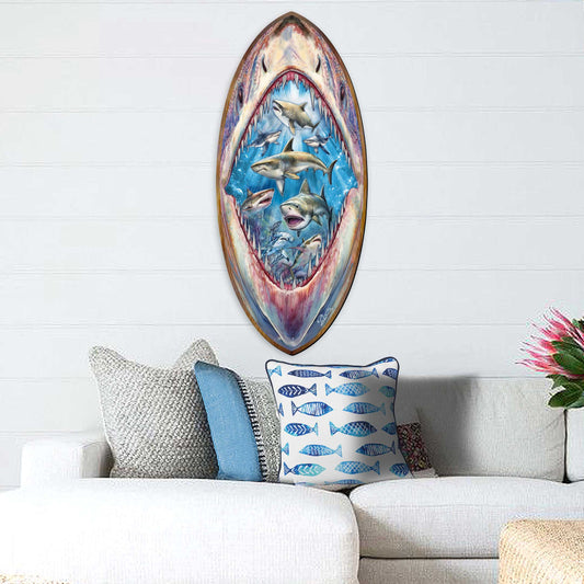 Shark Pull Coastal Surfboard Wall Art  Handcrafted Ocean Decor by G. DeBrekht - Coastal Holiday Decor - 8490138HS