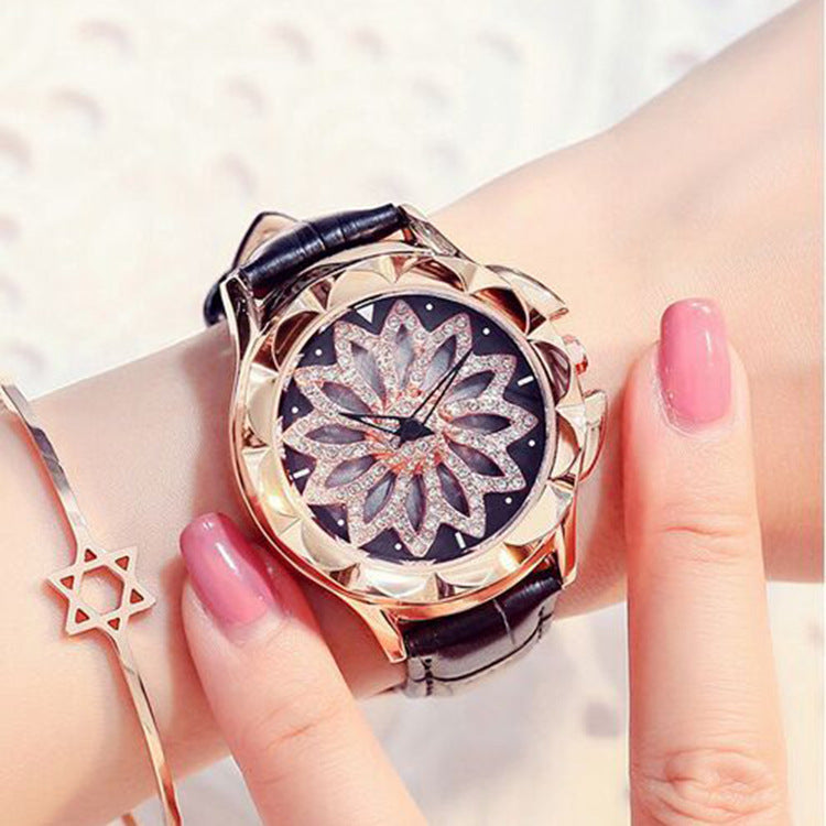 Luxury White Flower Womens Watch Analog Quartz Waterproof Wristwatches Elegant Leather Strap Modern Design