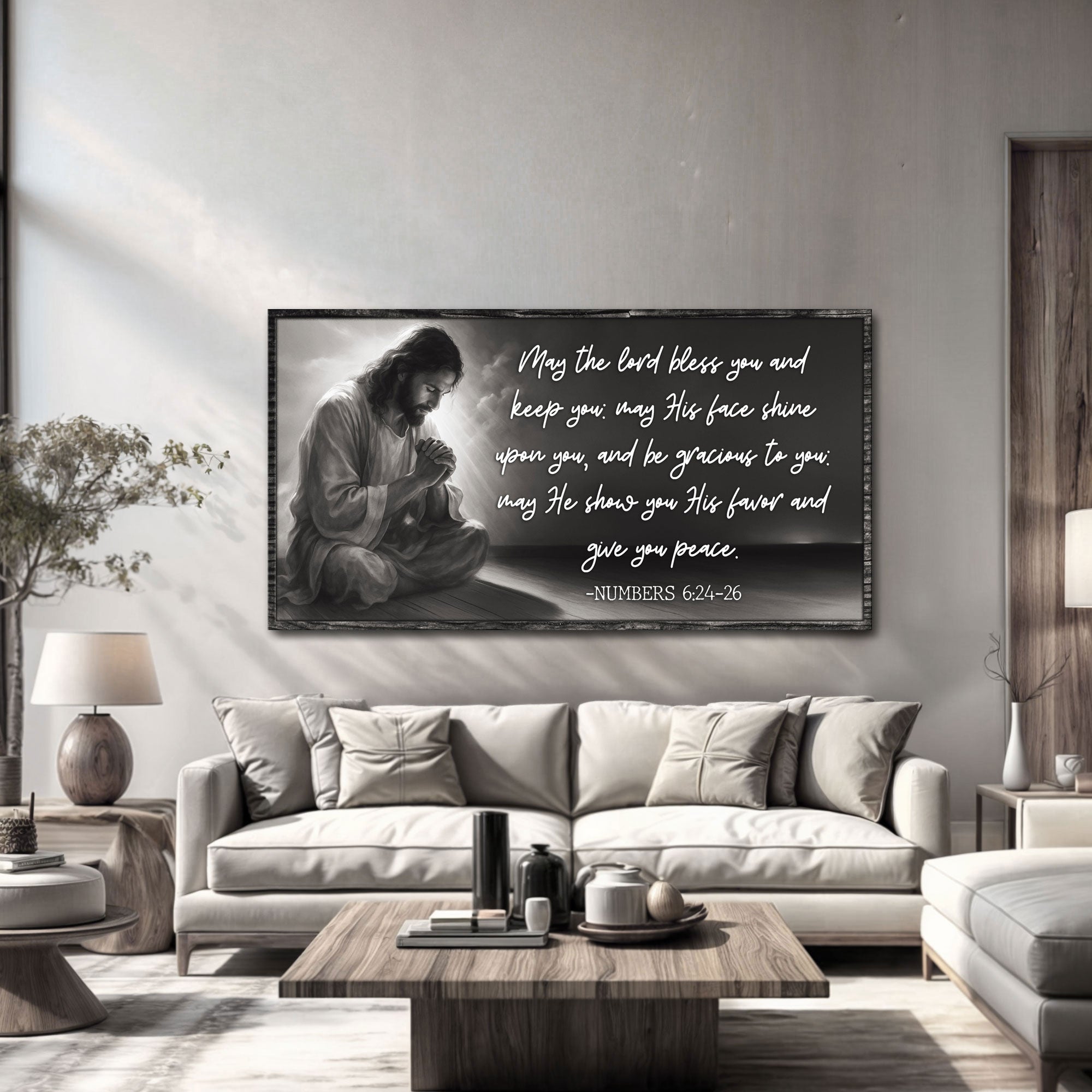 Canvas wall art featuring Numbers 6:24-26 blessing message, with elegant design by Tailored Canvases.