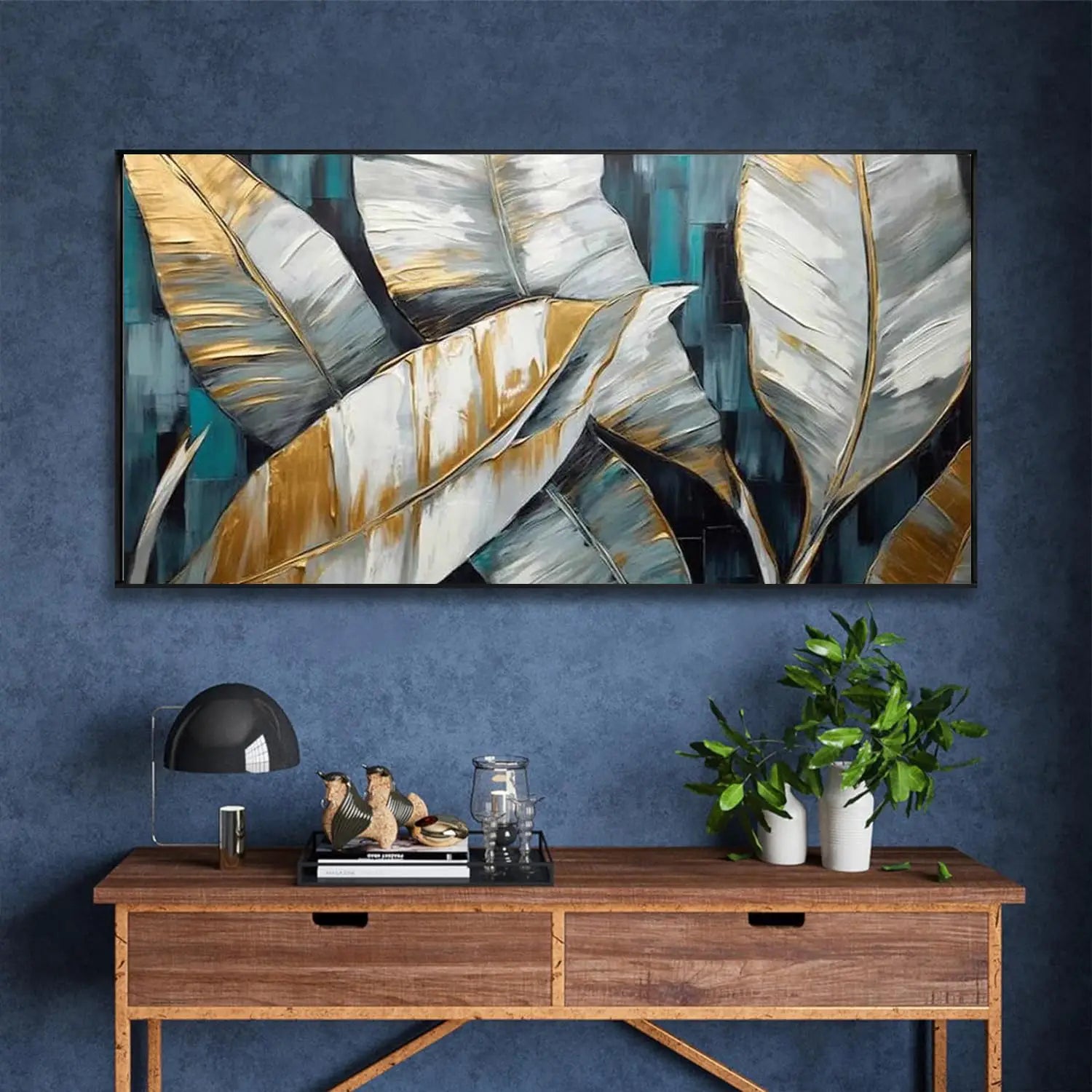 Abstract Golden Green Banana Leaf Canvas Art