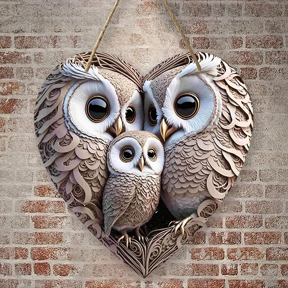 Retro Wooden Owl Doorplate Family Hanging Decor