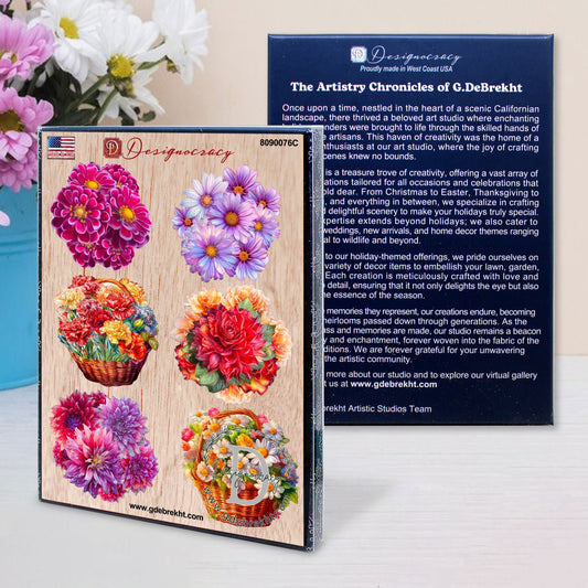 Bouquet of Flowers Decorative Eco Wood Magnets Set of 6 by G. Debrekht - Love Family Decor - 8090076G-S6