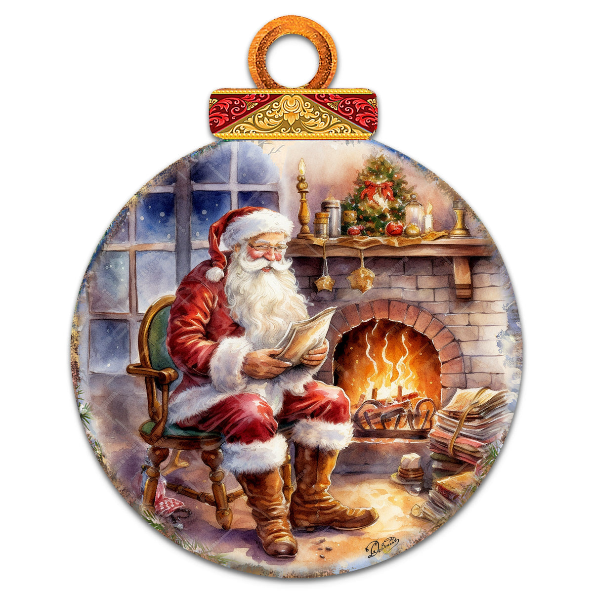 Santa at the Fireplace Holiday Door Decor by G. Debrekht - Christmas Santa Snowman Decor - 8611089H
