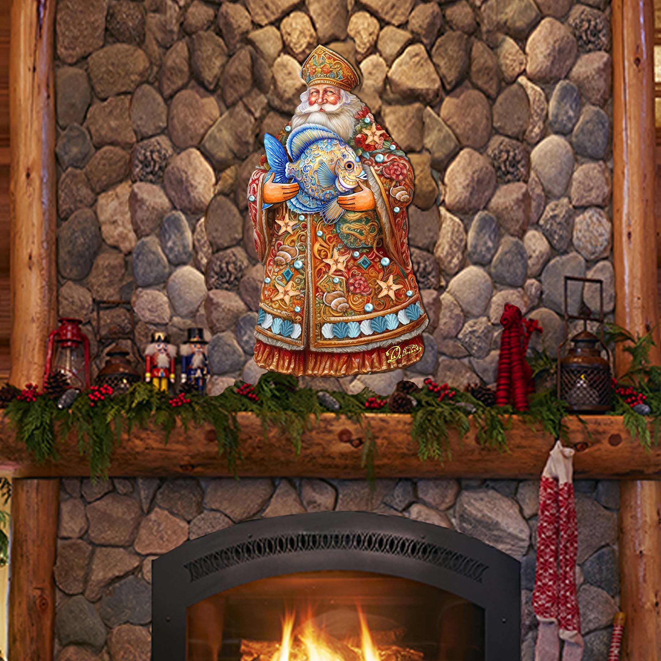 Santa with Fish Holiday Door Decor by G. Debrekht - Christmas Santa Snowman Decor - 8691411H