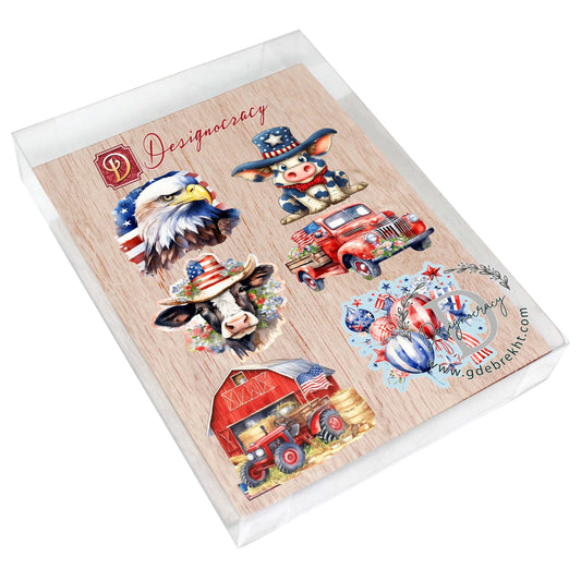 American flag Decorative Eco Wood Magnets Set of 6 by G. Debrekht - Patriotic Decor - 8090002G-S6