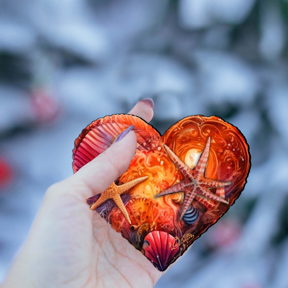 Holiday Coastal Ornaments - Coastal Heart Wooden Ornaments by G.Debrekht Coastal Holiday Decor - 8688199