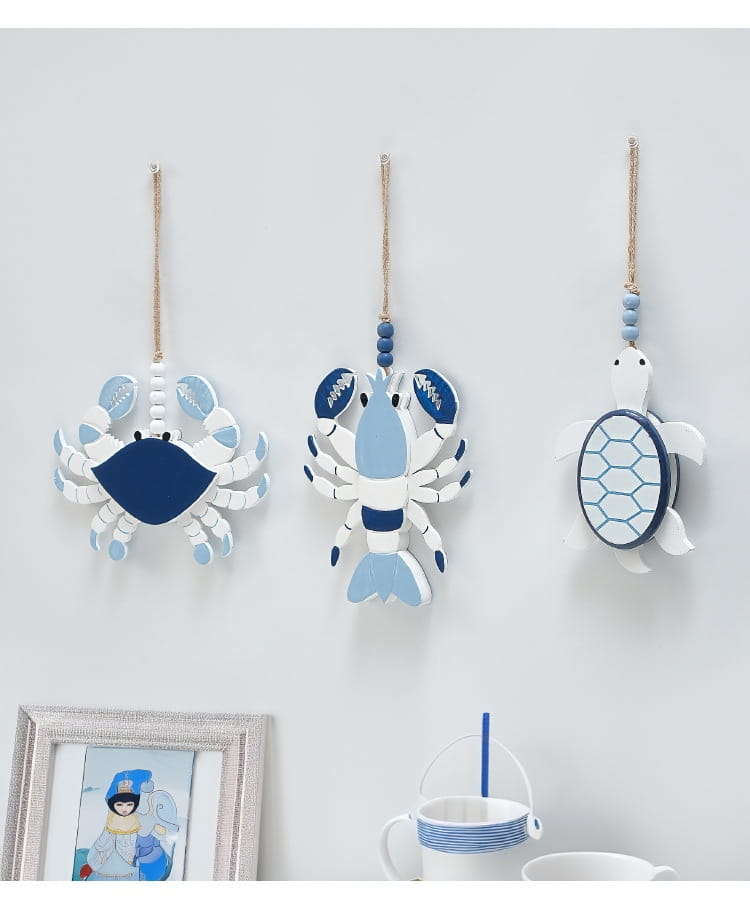 Wooden Mediterranean Seafood Lobster Pendant Decor