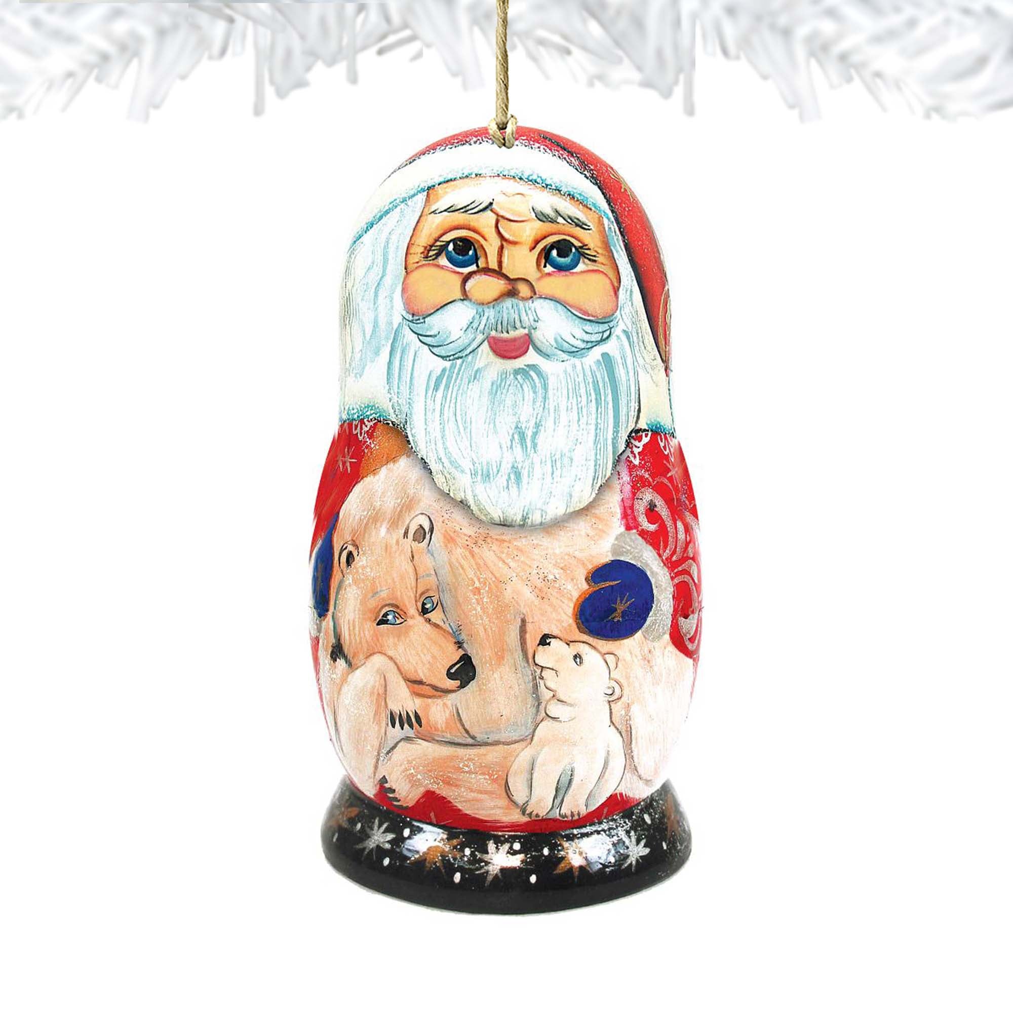 Polar Bear Santa Matreshka Wooden Ornaments by G. DeBrekht - Christmas Santa Snowman Decor - 8110718