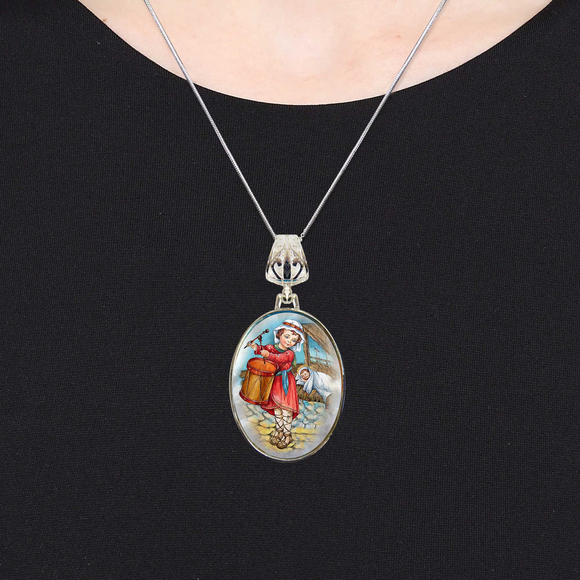 Drummer Boy Silver Plated Mother of Pearl Jewelry Necklace - 43044