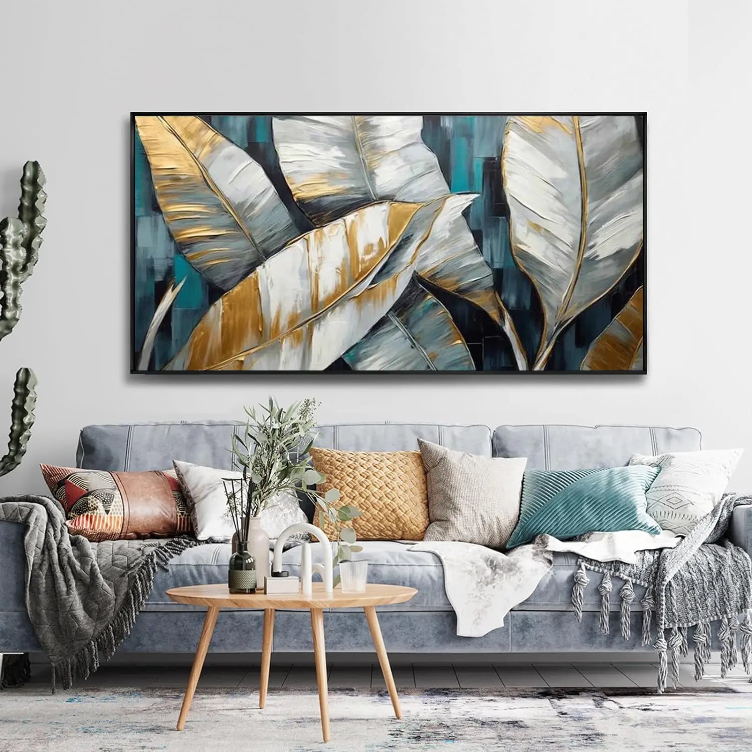 Abstract Golden Green Banana Leaf Canvas Art