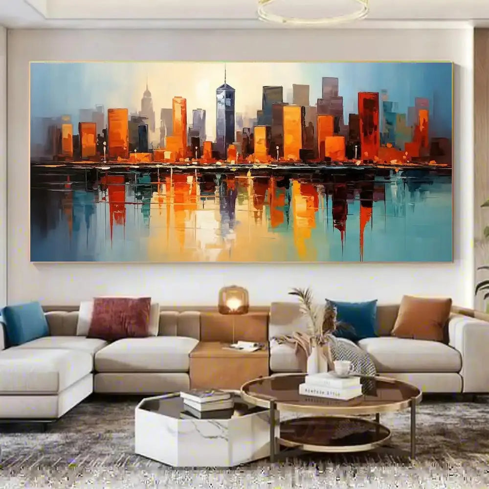 Handmade Abstract City Oil Painting Canvas Art