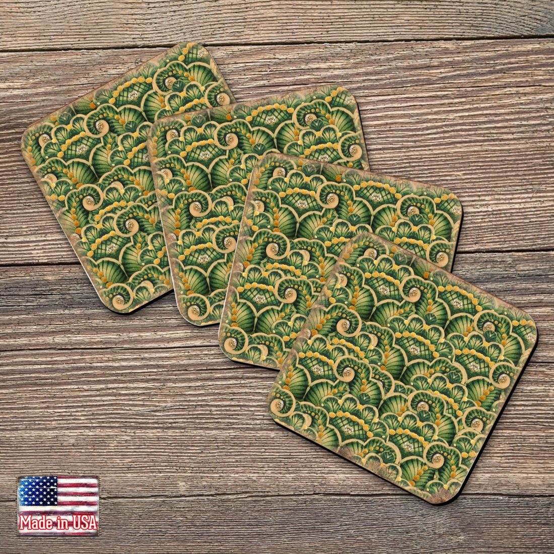Floral Wooden Cork Coasters Gift Set of 4 by Nature Wonders - Nature Wildlife Decor  - 95021C-S4