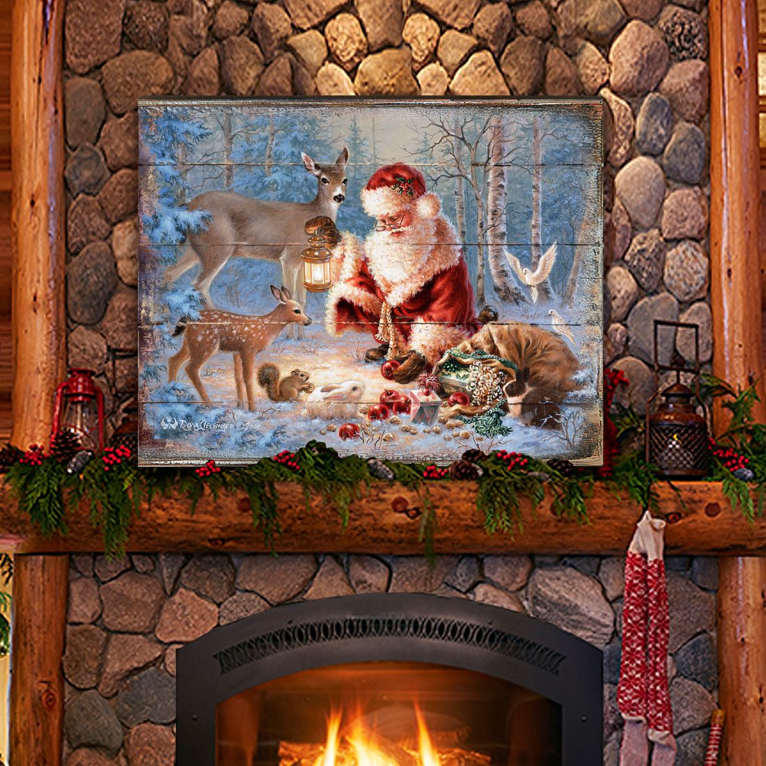 Abundance of Joy Art Wooden Wall Art by D Gelsinger - Christmas Santa and Snowman Decor - 95601B-0104