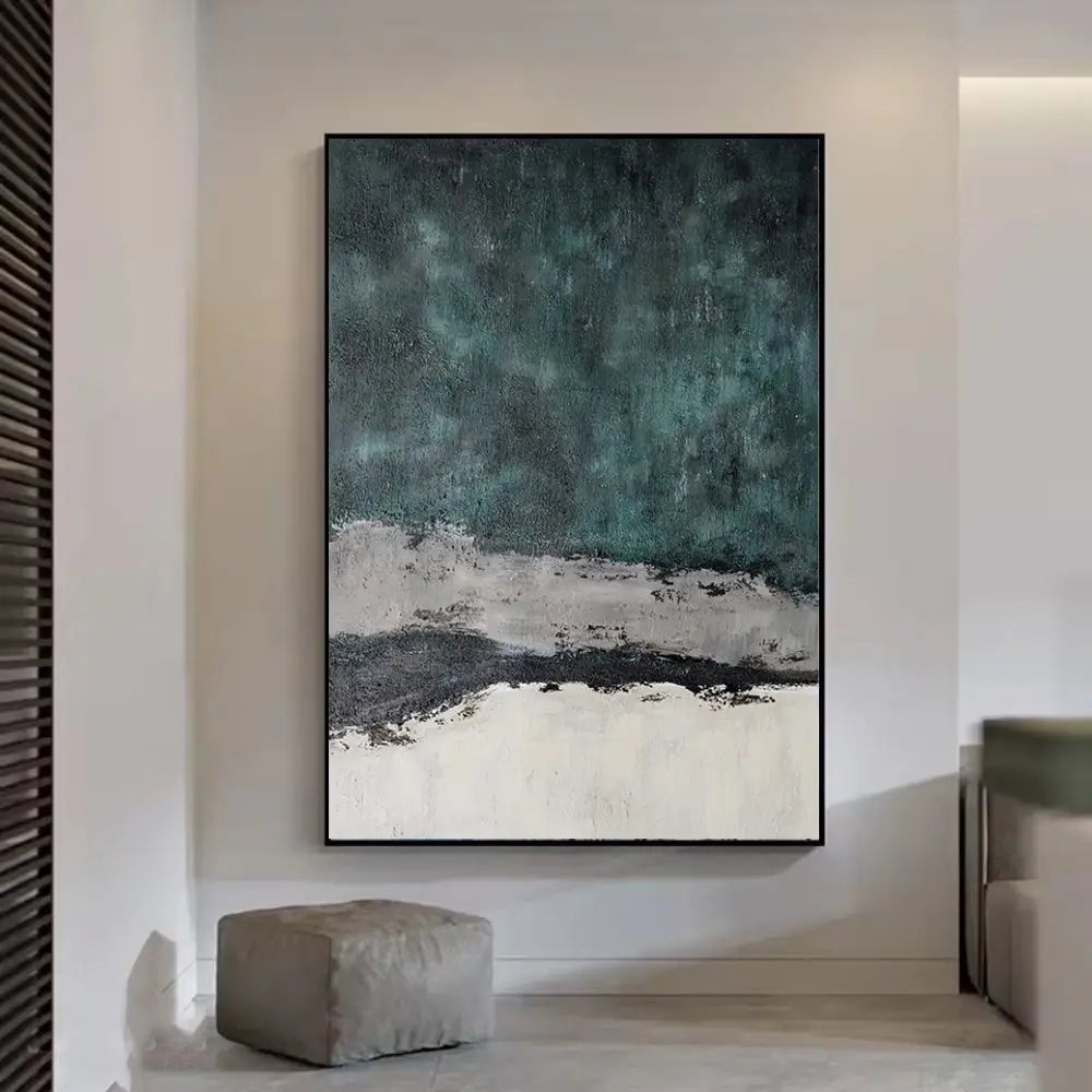Green Textured Abstract Canvas Painting Wabi Sabi Art