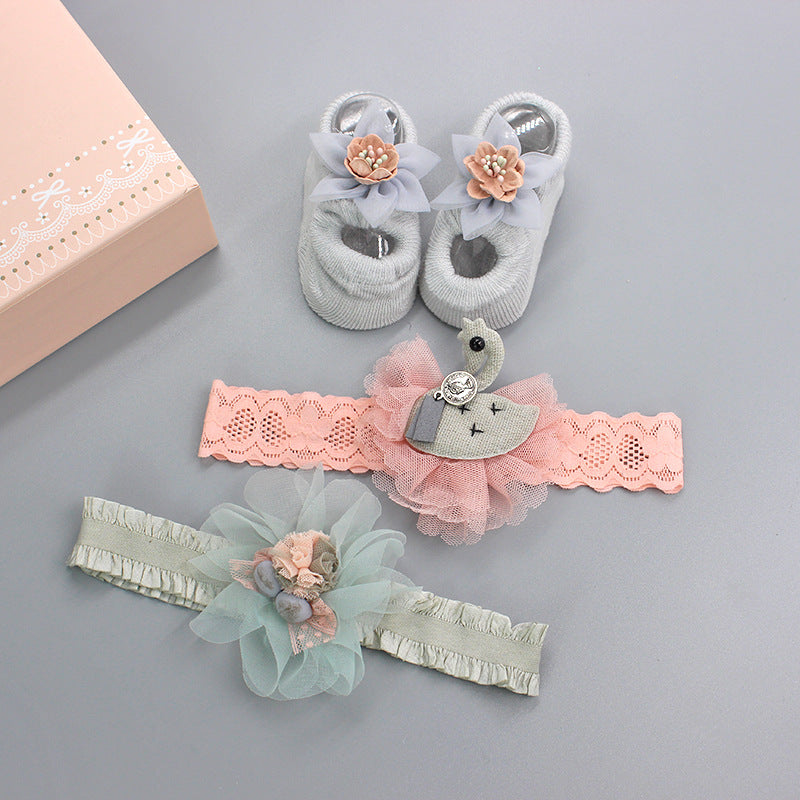 Flower Baby Girl Headband Socks Set Shoes With  Crown Bows Newborn Headbands For Girls Turban Baby Hair Accessories