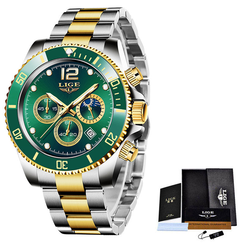 Multifunctional Mens Business Watch Luxury Military Quartz Stainless Steel Round Analog Wrist Watch For Men