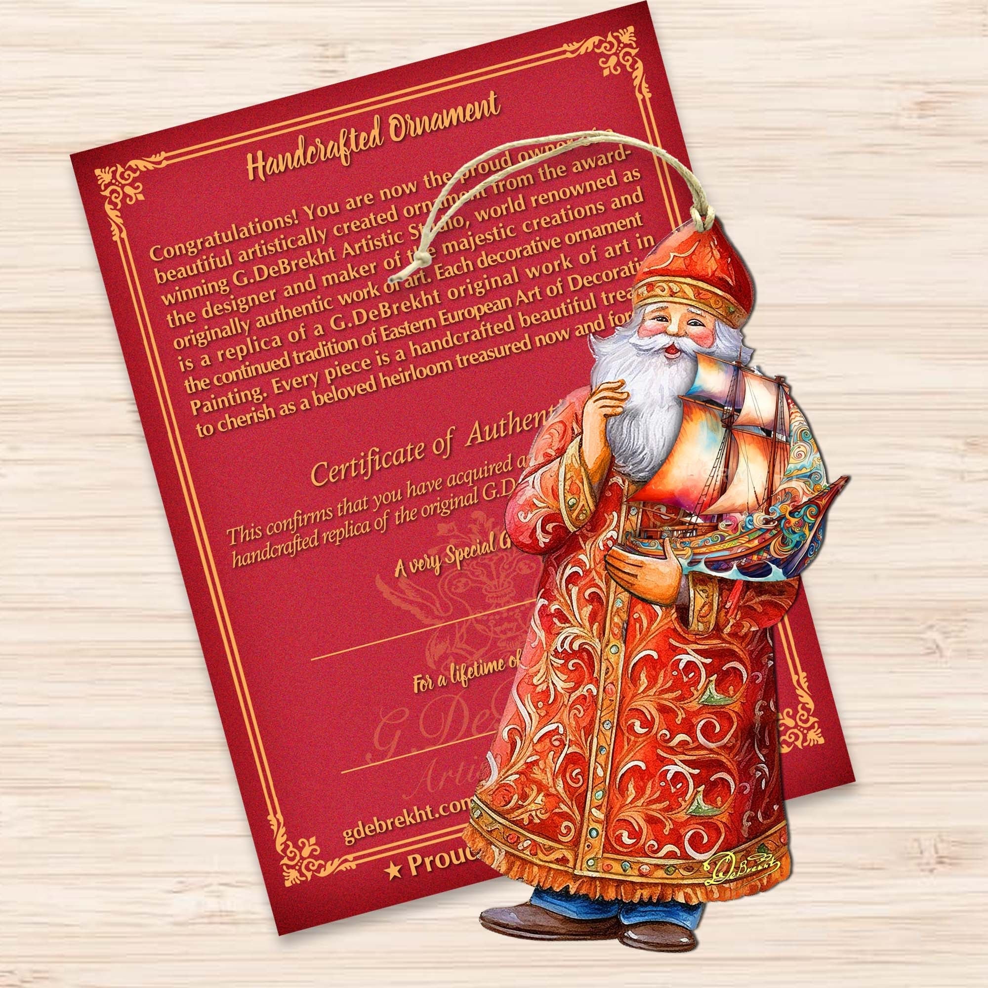 Holiday Cruise with Santa Wooden Ornaments by G. Debrekht - Christmas Santa Snowman Decor - 8691408