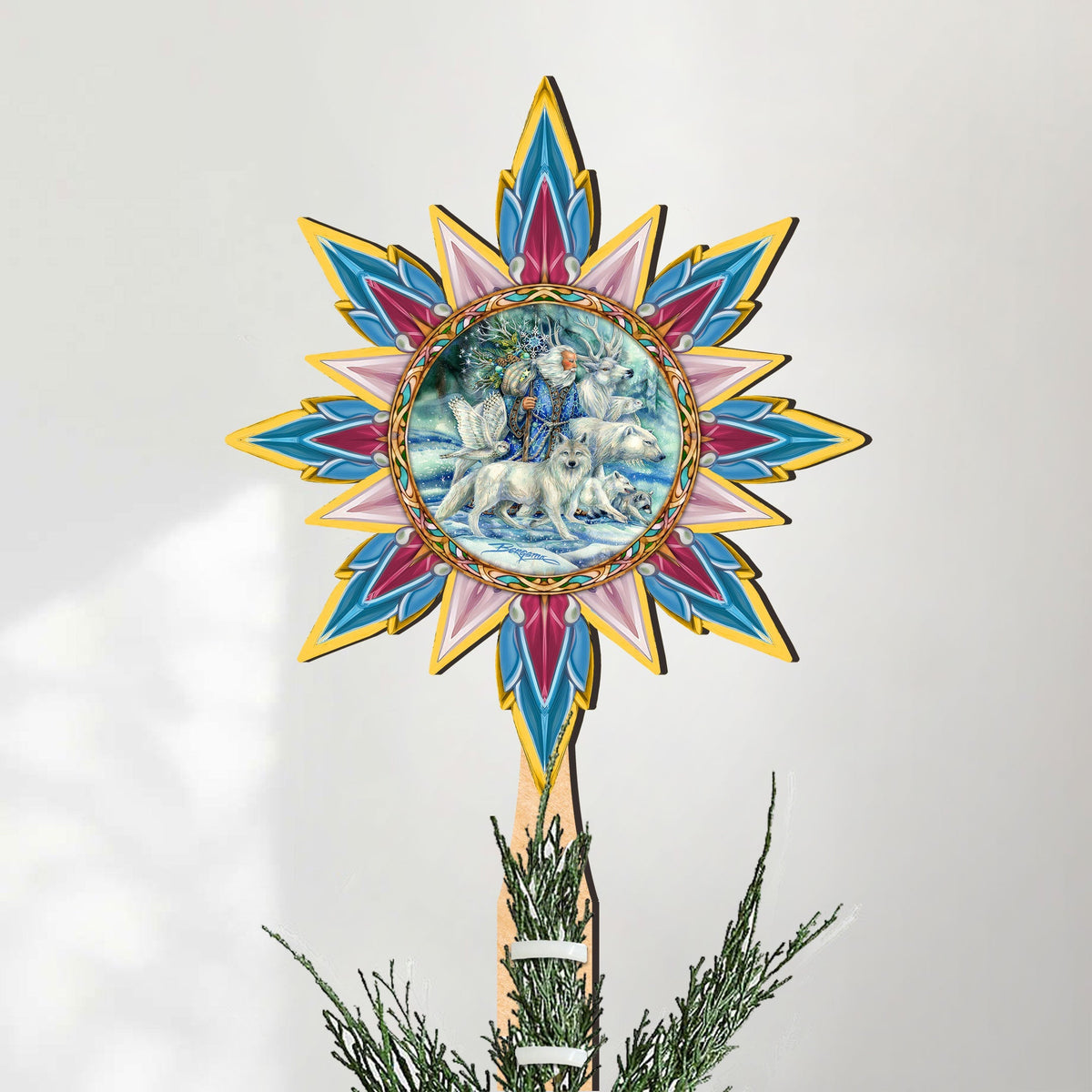Cool Winds Father Winter Animals Tree Topper Wooden Decor by J. Bergsma  - Santa Snowman Decor - 89521-JB